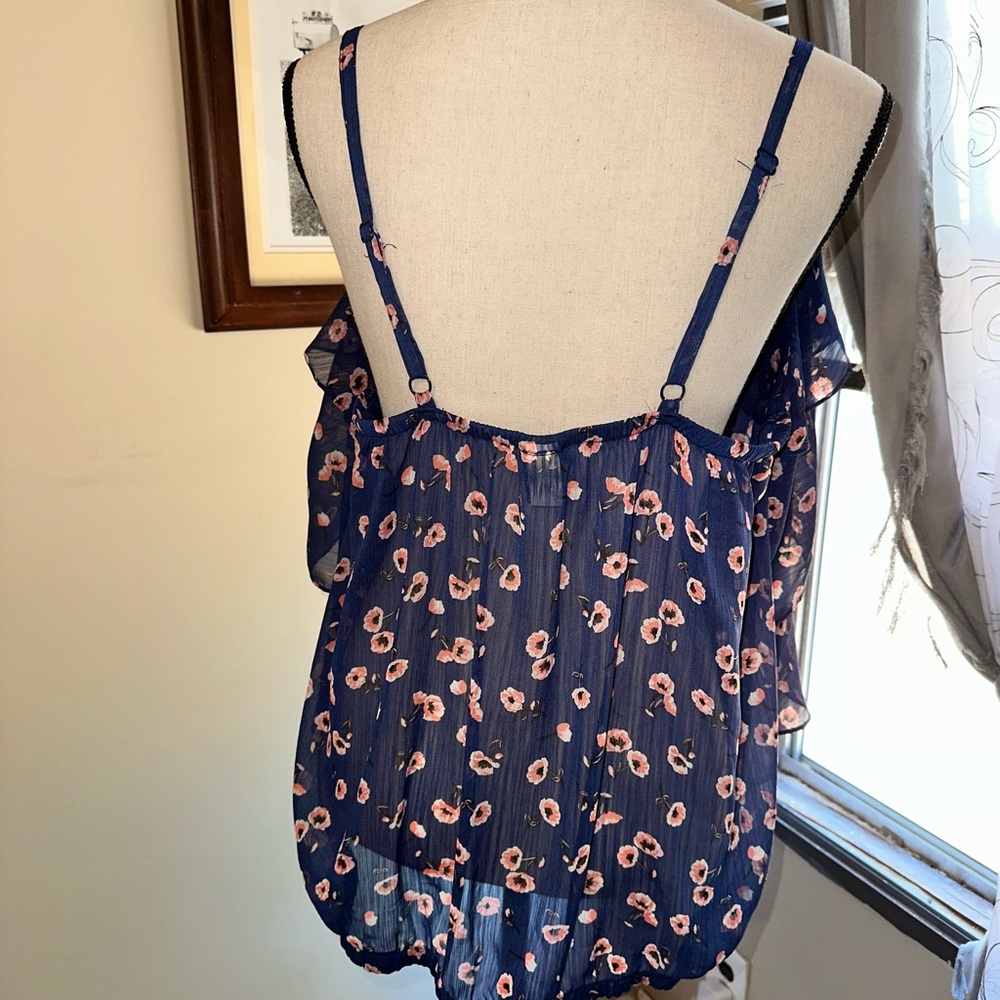 Torrid Navy Floral Ruffle Blouse - Picture 2 of 4